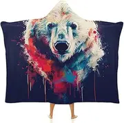 Splash Bear Cloak Hooded Blanket, Arctic Velvet Hooded Blanket for Adult Wearable Sofa Warm Blanket Throw Hooded Cloak Air Conditioning Nap Blanket Xmas,50"x60"