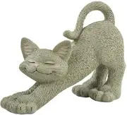 Whimsical Grey Cat Stretching Figurine Cute Collectible - Happy Cat Gray