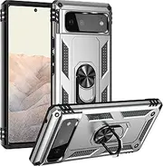 [Cavor] for Google Pixel 6 Case (6.4") TPU Case PC Bumper 360° Rotation Ring Holder Kickstand Back Cover [Work with Magnetic Car Mount] Shockproof Protective Cover-Silver
