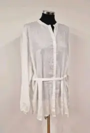 BODEN WHITE LINEN SHIRT SIZE 18R LONGLINE ROSIE SUMMER BELTED PURE LINEN NEW