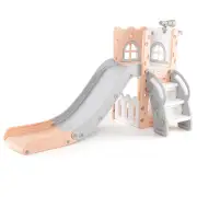 Costway6 in 1 Indoor L-shaped Slide for Toddlers Age 1-3 with Basketball Hoop-Pink