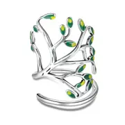 Silver plating Tree of Life Green Tree Leaves Adjustable Finger Rings for Women Jewelry