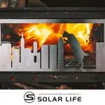 贈木質燃料 SOLAR LIFE 索樂生活 彈藥箱柴爐替換面板/金屬雕刻飾片 萌獸喵吉拉大進擊 觀景窗 不鏽鋼雷雕飾片