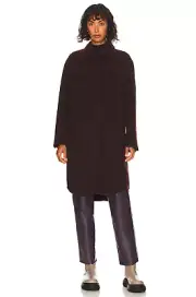Vince Womens Coat M Medium Hickory Double Wool Point Collar Shirt Overcoat $795