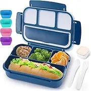 Bento Box Adult Lunch Box for Men Women, Bento Lunch Box for Kids Boys Girls School, Lunch Containers for Adults with 4 Compartments, Utensil Set, Sauce Container, Muffin Cup, Navy
