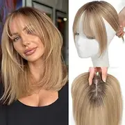 UDU Real Human Hair Toppers with Thinning Hair & Ombre Blonde Bangs for Hair Loss