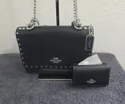 NWT COACH Klare Crossbody Bag w/Rivets Graphite Black & NWT Micro Wallet CM761