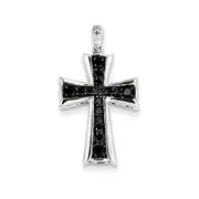 14k White Gold Black Real Diamond Cross Pendant