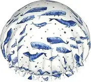 Small Blue Whale Swimming Print Shower Cap Lightweight Hat Suitable For Women With Long Hair Soft Shower Hat
