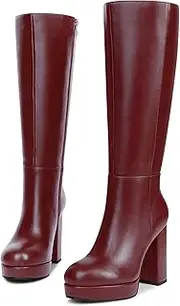 [zhsrin] Platform Knee High Boots for Women with Chunky Heel Round Toe Side Zipper