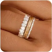 [FUNEIA] Stackable Gold Rings for Women Non Tarnish Chunky 14K Gold Plated Rings that Don't Tarnish Engagement Cubic Zirconia Ring Set Stack Dainty Pinky Wedding Bands Thumb Rings Gold Jewelry Size 6-11