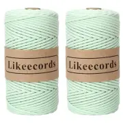Braided Cotton Cord Set - 3mm, 200m each, Macrame Rope for 2 Skeins Green