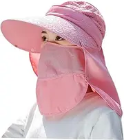 [Ipetboom] Big Brim Hat Fashion Sunbonnet for Women Girls Wide Brim Sun Hat for Summer for Outdoor Activities Pink