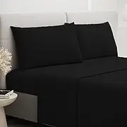 Bed Fitted Sheet Set of 4,Ultra Soft Microfiber Bedding,Extra Deep Fitted Sheet 152x203cm,2 Pillowcases,1 Flat Sheet,Queen Size,Black