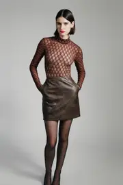 alexis vegan leather skirt in dark chocolate