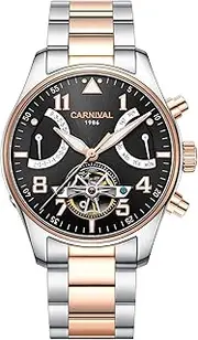 [TEINTOP] Men's Automatic Mechanical Analog Watch Pilot Series Luminous Multi-Function Steel Band Watch