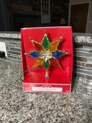 Christmas Light Up Star Tree Topper Vintage Multi-Color Plastic Jeweled Star