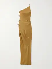 [Rick Owens] Rick Owens - Taco One-shoulder Tie-embellished Satin Dress - Yellow - IT40 IT 40 Yellow