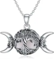 Tree of Life Triple Moon Goddess Necklace Sterling Silver Jewelry Gift for Women