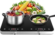 COOKTRON Double Induction Cooktop Burner with Fast Warm-Up Mode, 2800W 2 Induction Burner with 10 Temperature 9 Power Settings, Portable Dual Induction Cooker Cooktop with Child Safety Lock & Time