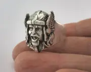 Viking Face Adjustable Ring Antique Silver Plated Brass 20mm 10US size 3365