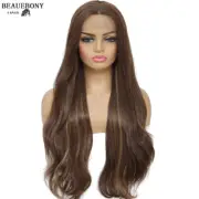 Blonde Highlight Lace Front Wig Synthetic Long Loose Wave Middle Part Highlight