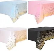 4 Pack Disposable Plastic Tablecloths, 54 x 108 Inch Gold Stamping Dot Rectangular Table Cloth,Suitable for Anniversary, Retirement, Birthday Party Decoration，(White, Blue, Black, Pink)