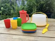 Tupperware Play Set of Kids Mini Cake Taker Tumblers and Push Button Pitcher ..