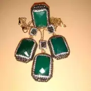Genuine Jade Turkish Set 4Pcs Hypoallergenic Adjustable Ring with CZ Tourmaline