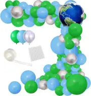 Blue and Green Silver Balloon Arch Garland Kit, 123PCS Blue Green Balloons Metal