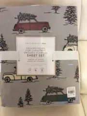 Pottery Barn Teen Driving Home for Christmas Organic Flannel Sheet Set Twin NWT