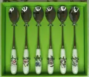 Set of 6 Portmeirion Botanic Garden Teaspoons Porcelain Floral Stainless Steel