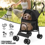 Folding 4-Wheels Dog Stroller Adjustable Canopy Portable Pet Travel Carrier Cart