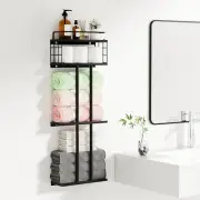 Black Towel Rack for Bathroom, Metal Towel Holder for Bathroom Wall, Bathroom To