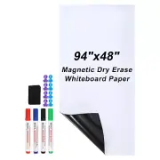 48"x94" Self Adhesive Magnetic Dry Erase Whiteboard Paper Set, White