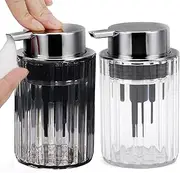 Tavvke 2 Pack Foaming Soap Dispenser Set, Refillable Plastic Hand Soap & Lotion Dispensers, Wide Mouth Foam Pump Bottles for Kitchen and Bathroom (Grey and Clear)