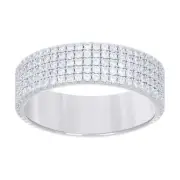 Sterling Silver Moissanite Unisex 5 Row Wedding Band 5.5mm Ring | Size 6 to 10