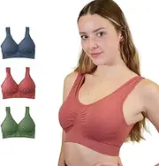 [Klosis] Comfortable Wireless Bras, Perfect Fit, Chest Support and Removable Pads, Seamless, Versatile and Ideal for Sports, Pregnancy and Breastfeeding, Set of 3