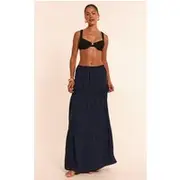Navy Floaty Woven Tiered Maxi Beach Skirt, Navy