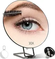 Travel Magnifying Mirror 30x Large 6” Diameter Makeup Mirror with Magnification 30x, Portable Handheld Close Up Magnified Mirror with Stand & Suction Cups, Perfect for Makeup, Shaving, Deep Cleaning
