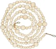 Farmhouse Beads 7ft Wood Bead Garland with Christmas Tree Holiday Decorations Rustic Country Decor Prayer Boho Beads Big Wall Hanging Decor (Natural Color)