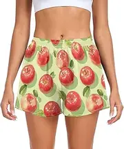 [FRODOTGV] Red Apples Light Green Women Athletic Shorts Ouick Dry Biker Shorts for Biking Lounging Jogging Beach S, Red Apples Light Green, Medium