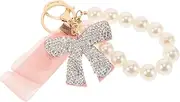 [Healeved] Cute Bow Pearl Keychain Women's Keychain Accessories Handbag Charm Car Keyring Bowknot Pearl Detailing Purse Pendant