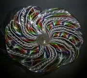HAND BLOWN GLASS ART WALL PLATTER, CENTERPIECE, RAINBOW, CANES, DIRWOOD, n3898