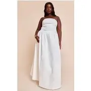 Plus White Woven Band Detail Pleated Maxi Skirt, White