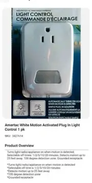 Motion Indoor Plug-in Motion Activated MOTION SENSING LIGHT - New