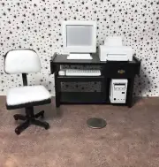MINIATURE 1:12 SCALE DESK WITH CHAIR-COMPUTER-PRINTER-HARD DRIVE-KEYBOARD-MOUSE