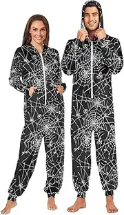 [Joisal] Halloween Cobweb Black Onesies Pajamas Soft Onesies Adult XL, Halloween Spider Web Black, X-Large