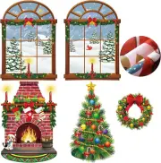 Christmas Wall Decor Fireplace Backdrop Decorations Photo Background Window W...