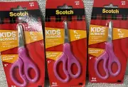 SET OF 3 Blunt Tip Kids 5" Scissors, Scotch 3M, Pink Color Brand New L2